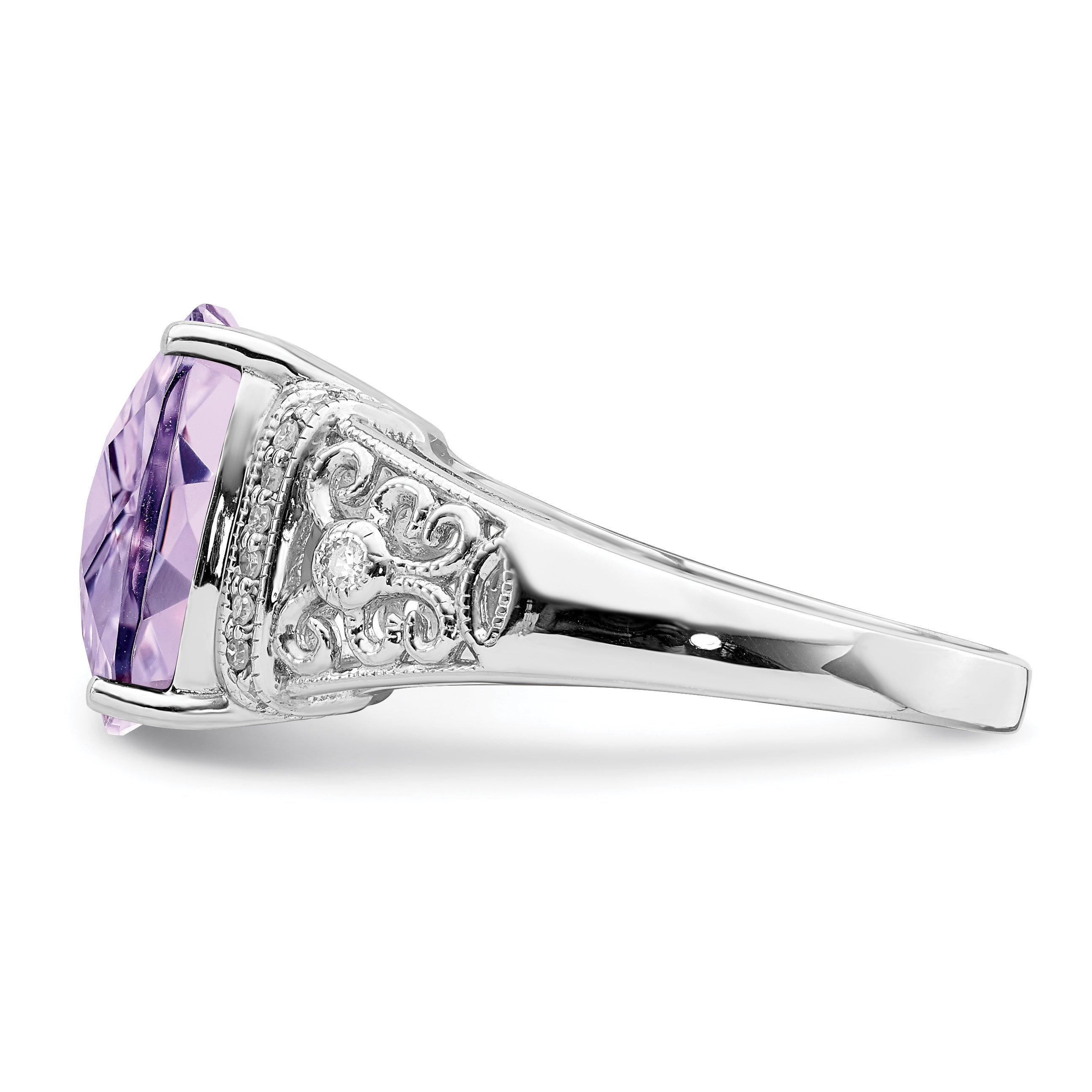 Sterlingsilber Rhodium Diamant & Karo Schliff Rosa Quarz Ring