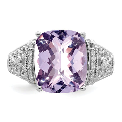 Sterlingsilber Rhodium Diamant & Karo Schliff Rosa Quarz Ring