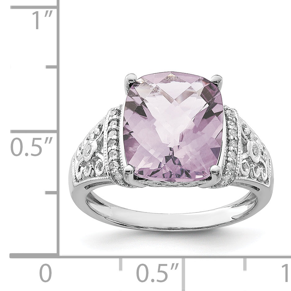 Sterlingsilber Rhodium Diamant & Karo Schliff Rosa Quarz Ring