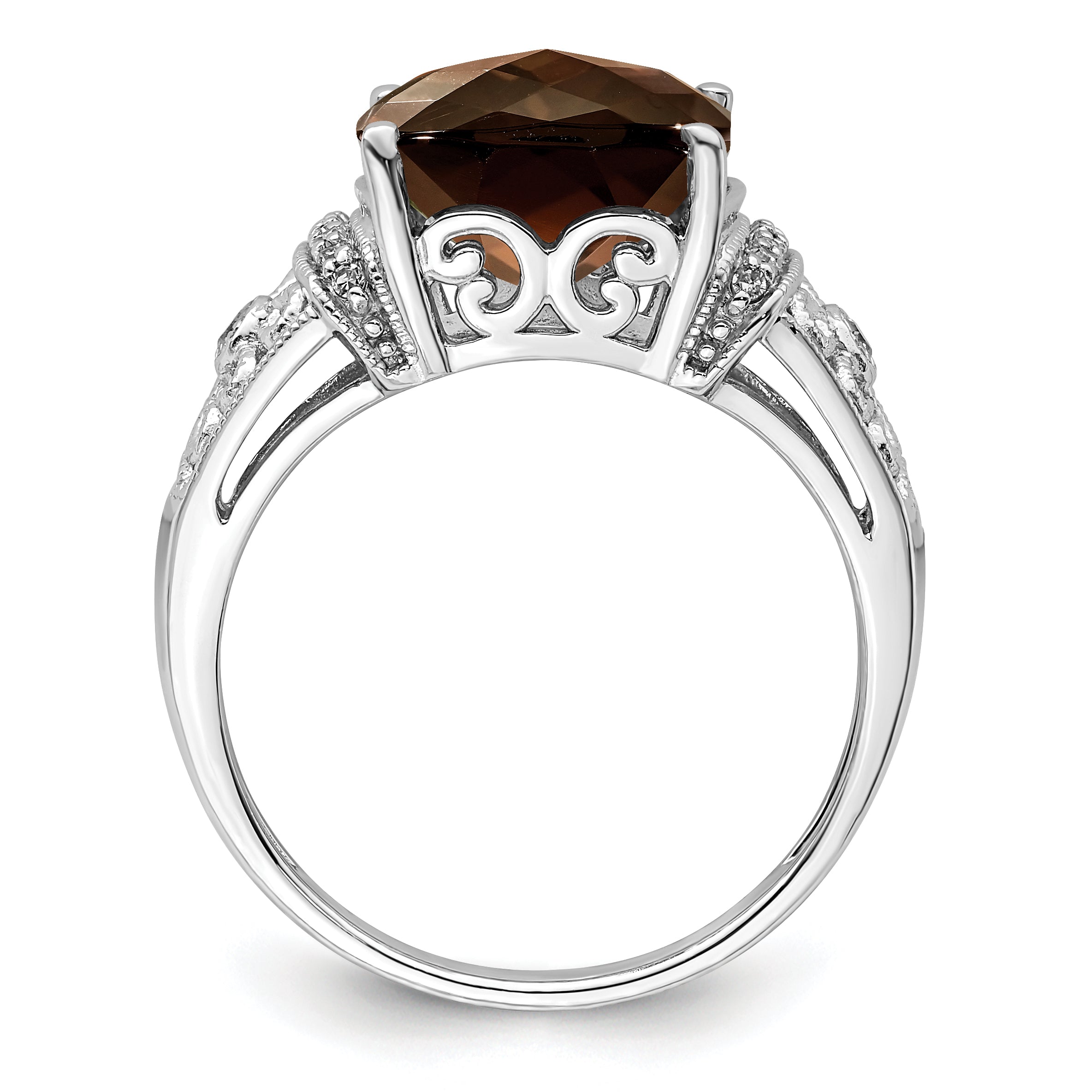 Sterlingsilber Rhodium Diamant & Karo Schliff Rauch Quarz Ring