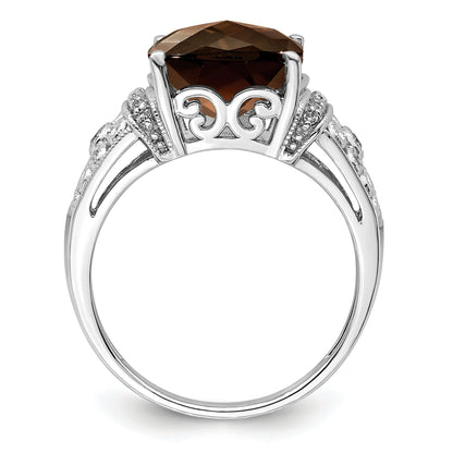 Sterlingsilber Rhodium Diamant & Karo Schliff Rauch Quarz Ring