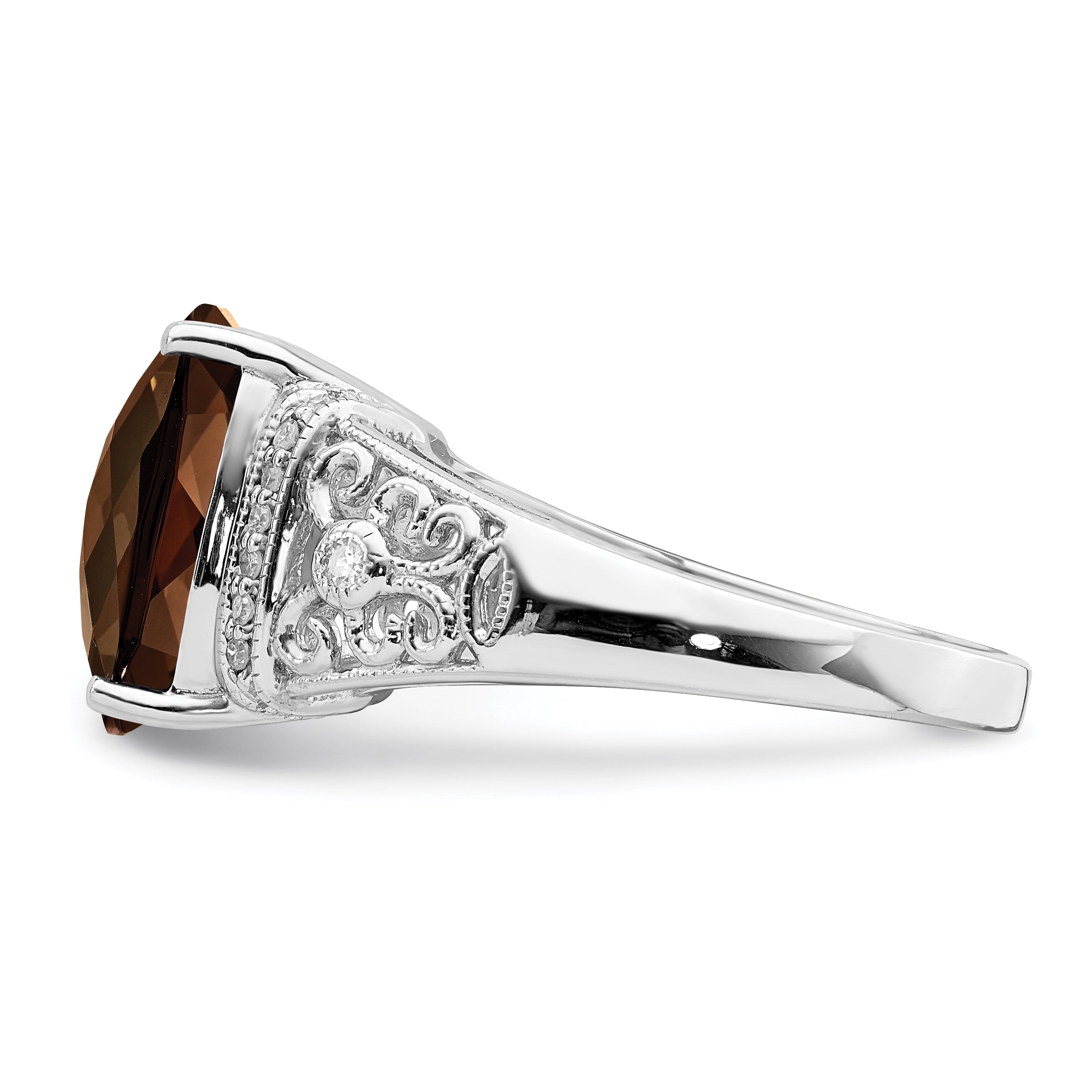 Sterlingsilber Rhodium Diamant & Karo Schliff Rauch Quarz Ring
