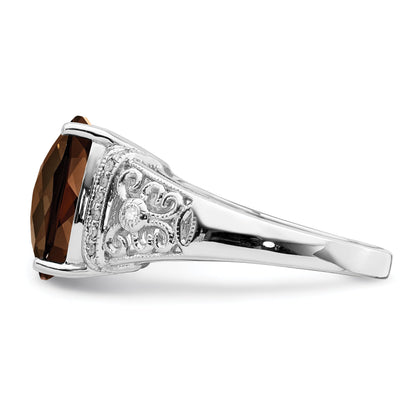Sterlingsilber Rhodium Diamant & Karo Schliff Rauch Quarz Ring