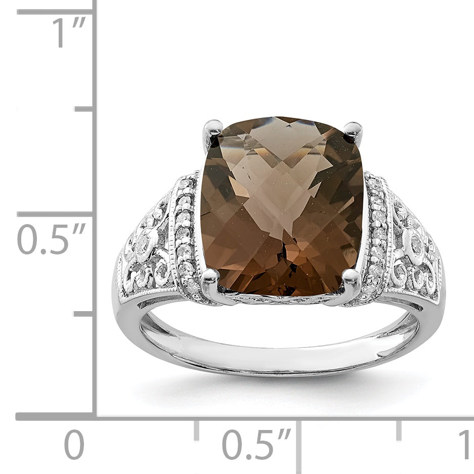 Sterlingsilber Rhodium Diamant & Karo Schliff Rauch Quarz Ring