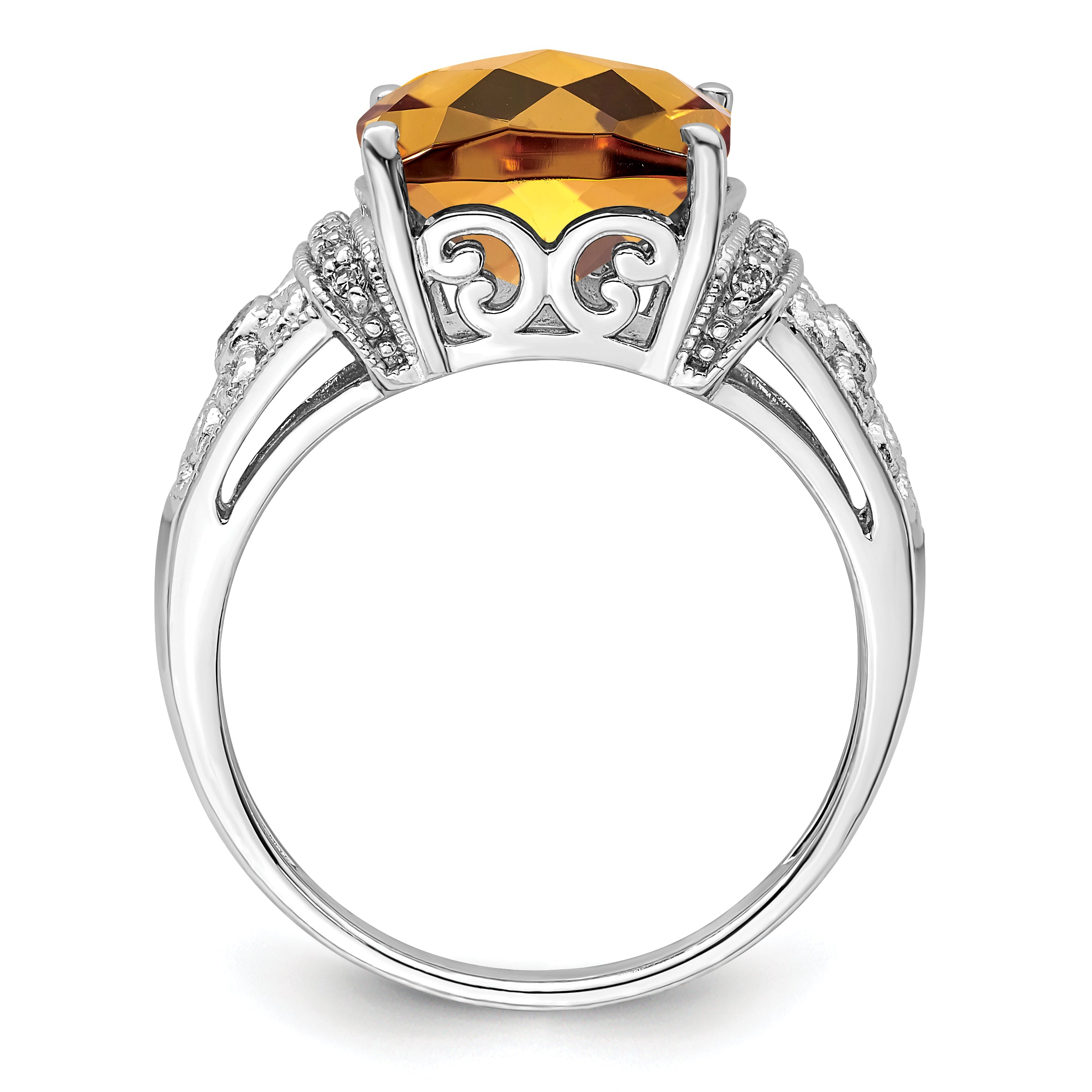 Sterlingsilber Rhodium Diamant & Karo Schliff Whiskey Quarz Ring
