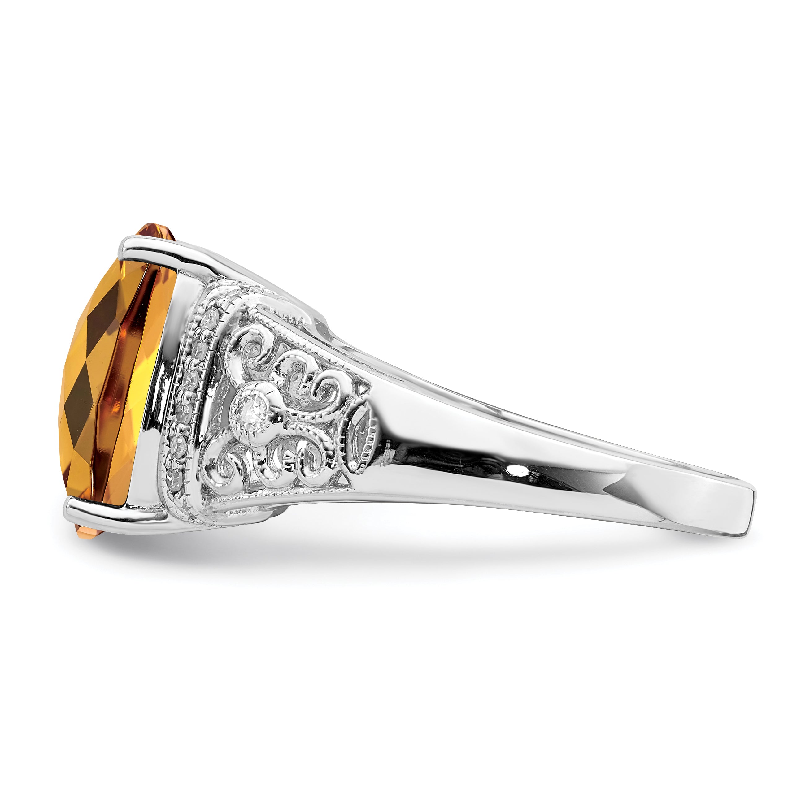 Sterlingsilber Rhodium Diamant & Karo Schliff Whiskey Quarz Ring