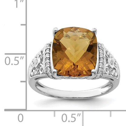 Sterlingsilber Rhodium Diamant & Karo Schliff Whiskey Quarz Ring