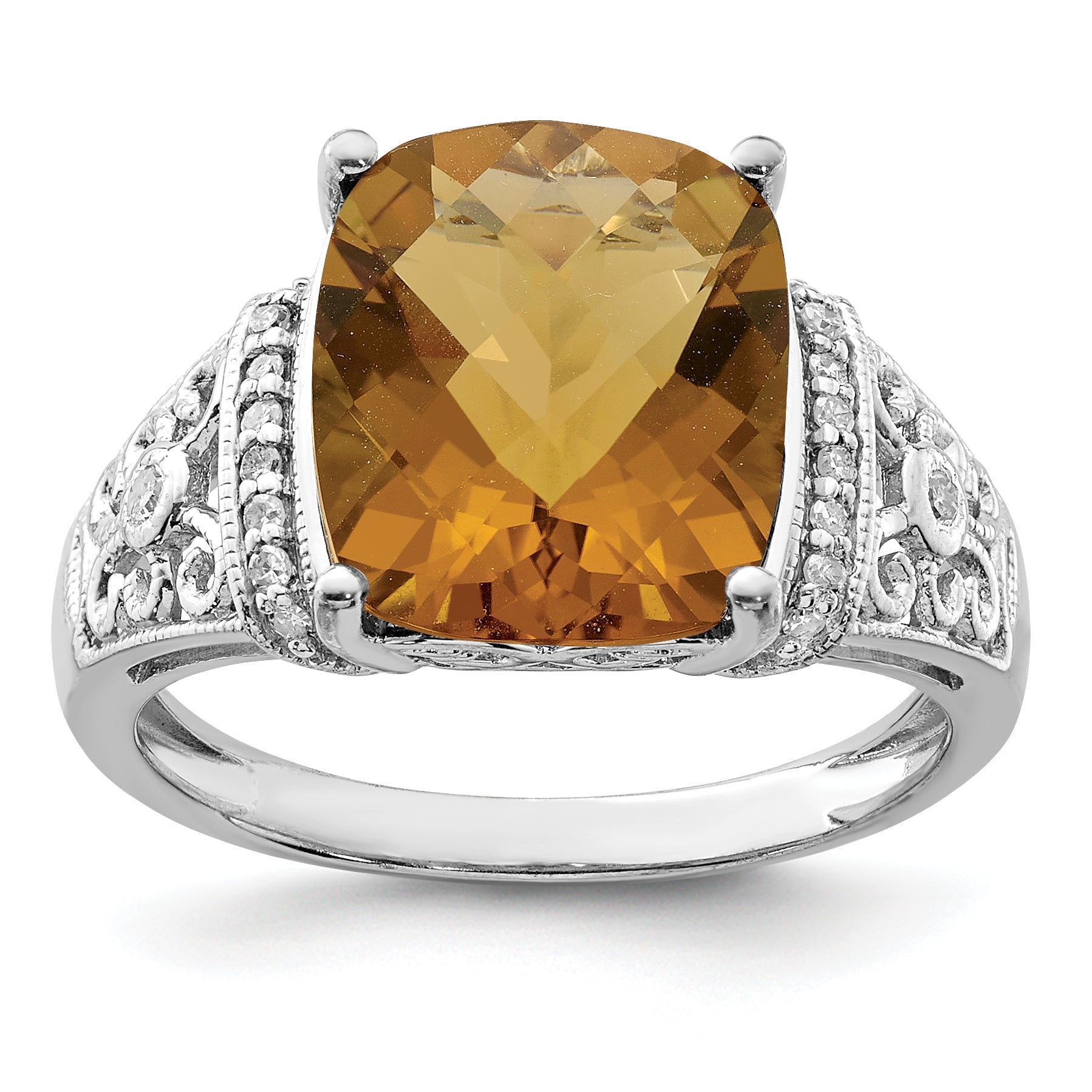 Sterlingsilber Rhodium Diamant & Karo Schliff Whiskey Quarz Ring