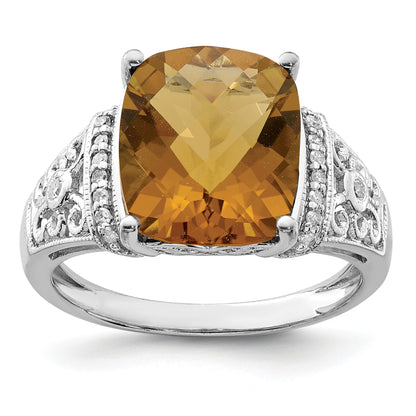Sterlingsilber Rhodium Diamant & Karo Schliff Whiskey Quarz Ring
