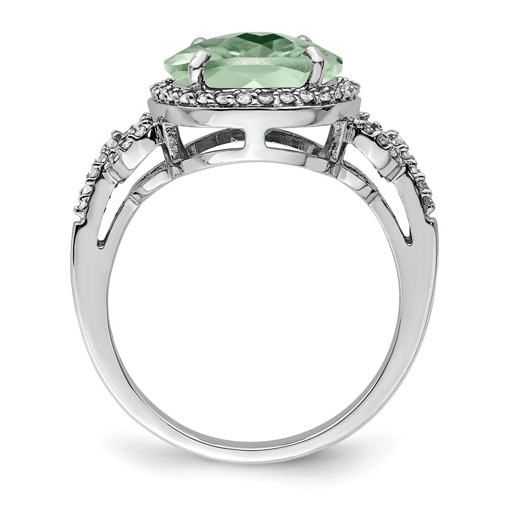Sterlingsilber Rhodium Oval Diamant & Karo Schliff Grün Quarz Ring (size 7 Nur)