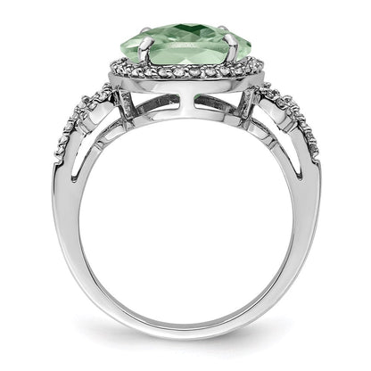 Sterlingsilber Rhodium Oval Diamant & Karo Schliff Grün Quarz Ring (size 7 Nur)