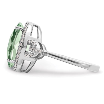 Sterlingsilber Rhodium Oval Diamant & Karo Schliff Grün Quarz Ring (size 7 Nur)