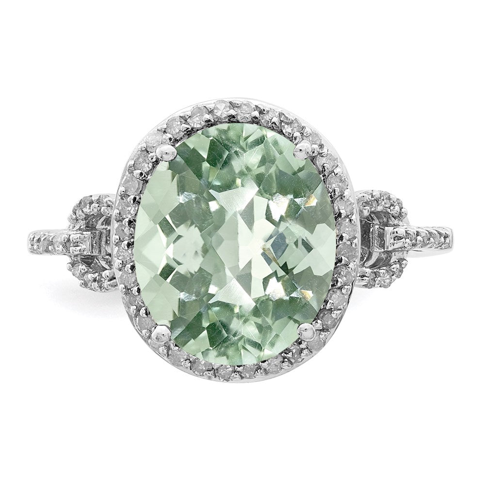 Sterlingsilber Rhodium Oval Diamant & Karo Schliff Grün Quarz Ring (size 7 Nur)