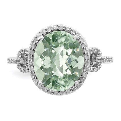 Sterlingsilber Rhodium Oval Diamant & Karo Schliff Grün Quarz Ring (size 7 Nur)