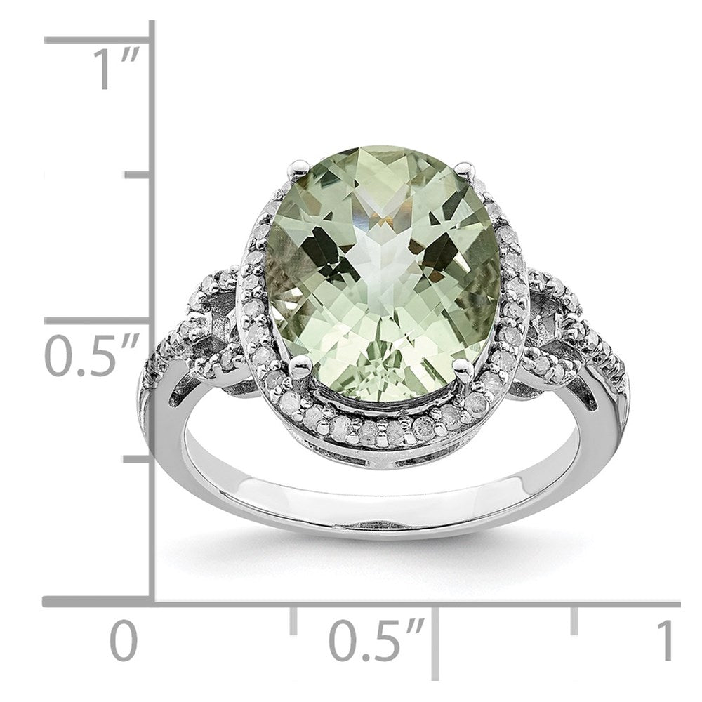 Sterlingsilber Rhodium Oval Diamant & Karo Schliff Grün Quarz Ring (size 7 Nur)