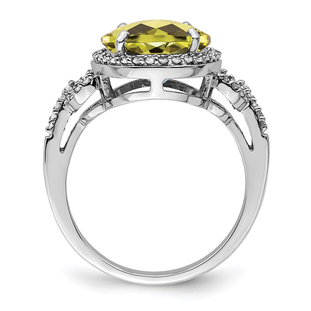 Sterlingsilber Rhodium Oval Diamant & Karo Schliff Zitrone Quarz Ring (size 7 Nur)
