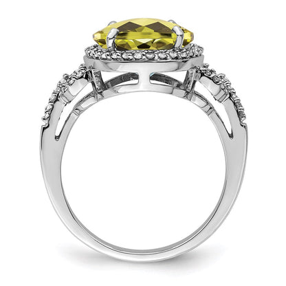 Sterlingsilber Rhodium Oval Diamant & Karo Schliff Zitrone Quarz Ring (size 7 Nur)