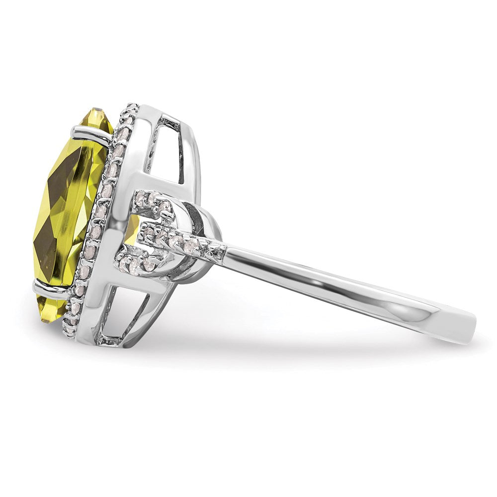 Sterlingsilber Rhodium Oval Diamant & Karo Schliff Zitrone Quarz Ring (size 7 Nur)
