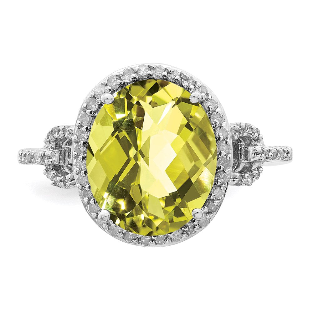 Sterlingsilber Rhodium Oval Diamant & Karo Schliff Zitrone Quarz Ring (size 7 Nur)