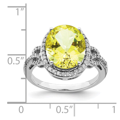 Sterlingsilber Rhodium Oval Diamant & Karo Schliff Zitrone Quarz Ring (size 7 Nur)