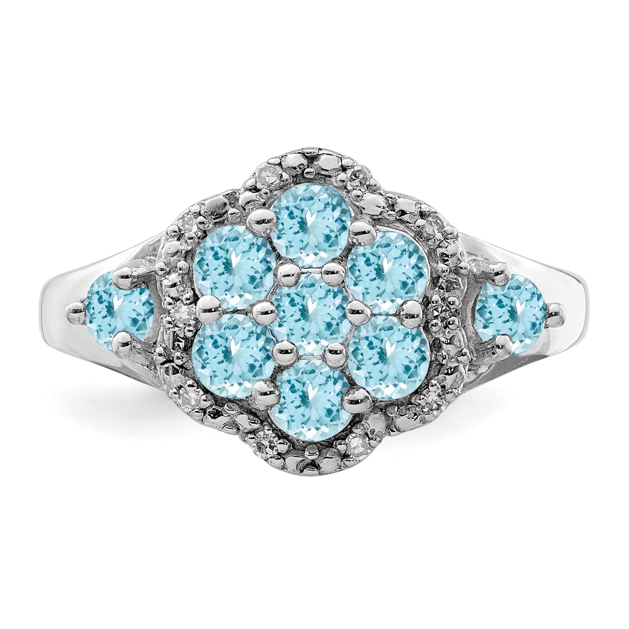 Sterlingsilber Rhodium Diamant & Licht Schweizer Blautopas Ring