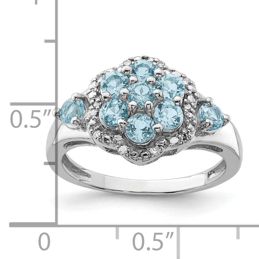 Sterlingsilber Rhodium Diamant & Licht Schweizer Blautopas Ring