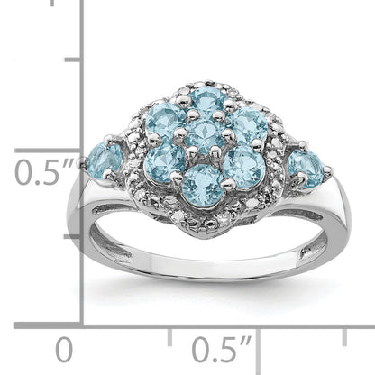 Sterlingsilber Rhodium Diamant & Licht Schweizer Blautopas Ring