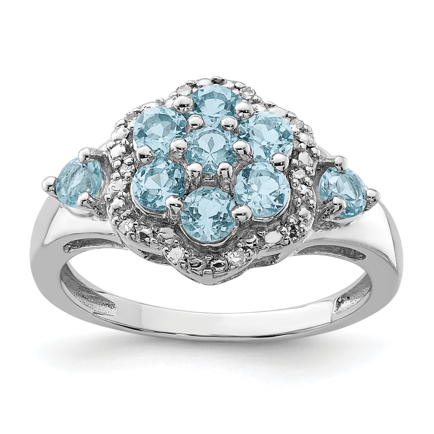 Sterlingsilber Rhodium Diamant & Licht Schweizer Blautopas Ring