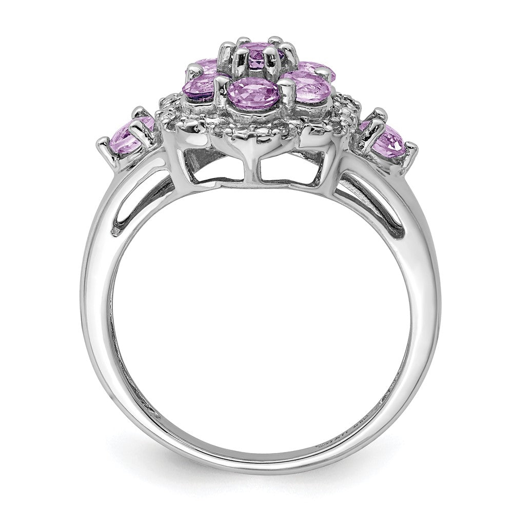 Sterlingsilber Rhodium Diamant & Rosa Quarz Ring