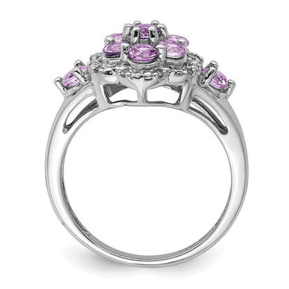 Sterlingsilber Rhodium Diamant & Rosa Quarz Ring