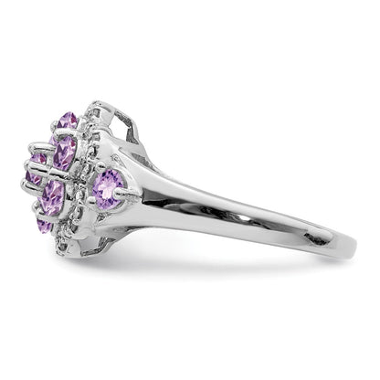 Sterlingsilber Rhodium Diamant & Rosa Quarz Ring