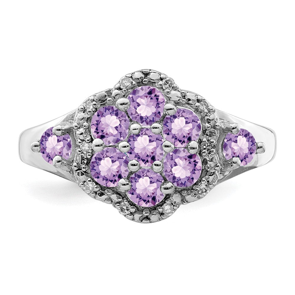 Sterlingsilber Rhodium Diamant & Rosa Quarz Ring