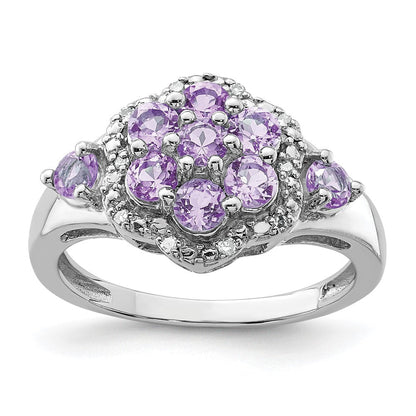Sterlingsilber Rhodium Diamant & Rosa Quarz Ring
