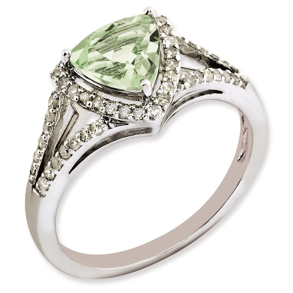 Sterlingsilber Rhodiniert Diamant & Grün Quarz Ring