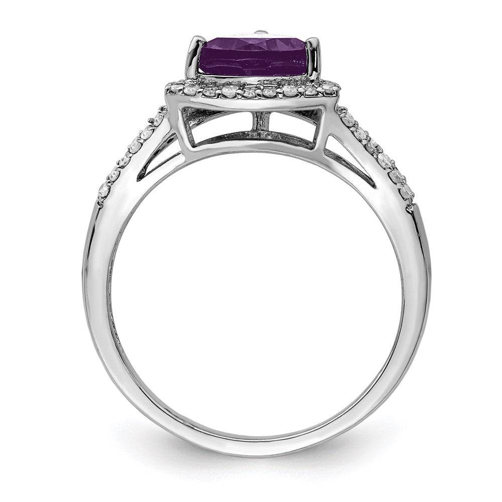 Sterlingsilber Rhodiniert Amethyst & Diamant Ring