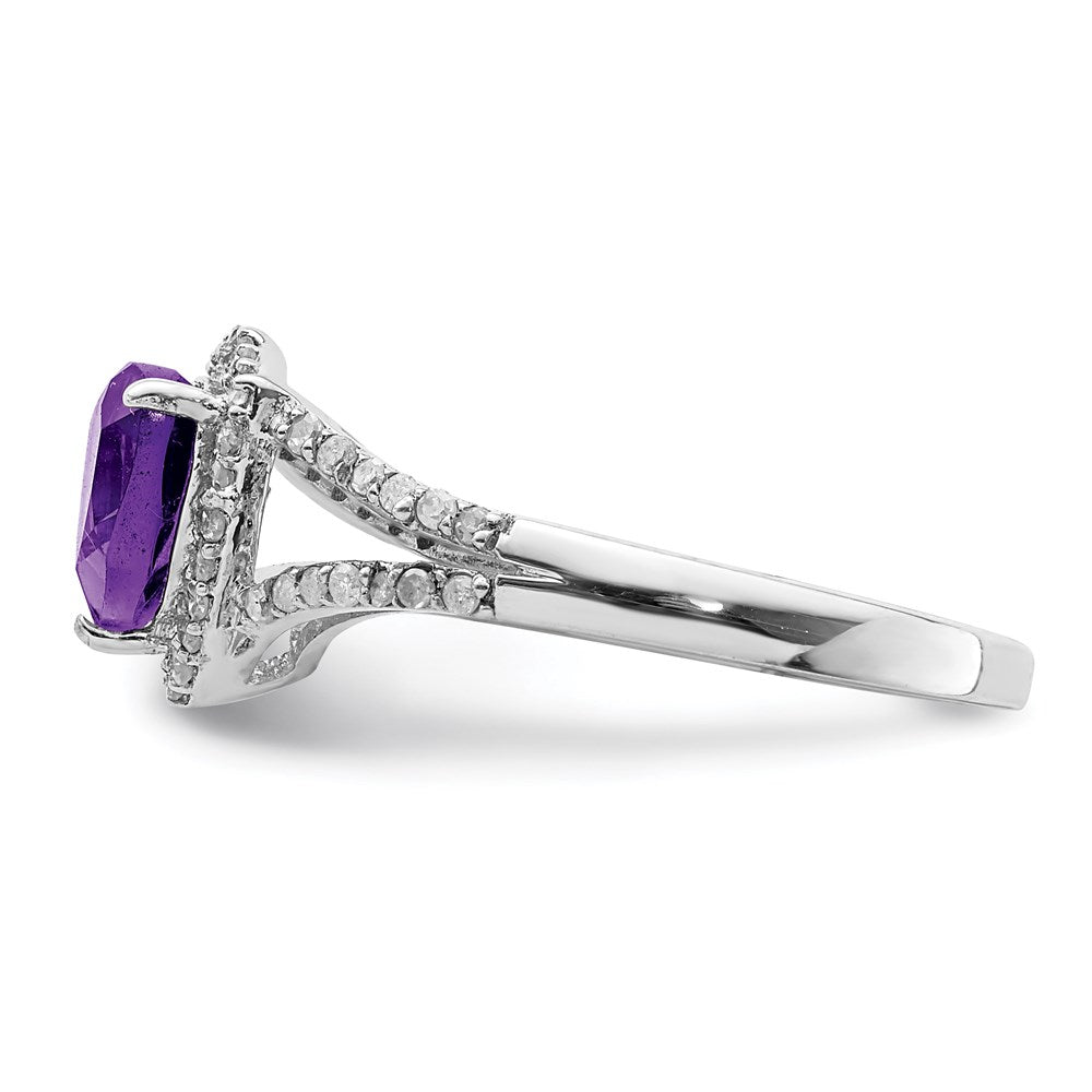Sterlingsilber Rhodiniert Amethyst & Diamant Ring