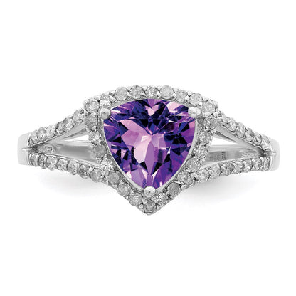 Sterlingsilber Rhodiniert Amethyst & Diamant Ring