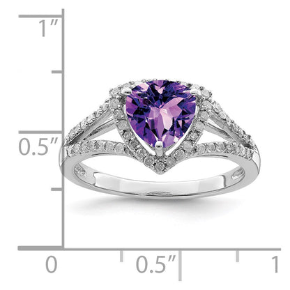 Sterlingsilber Rhodiniert Amethyst & Diamant Ring