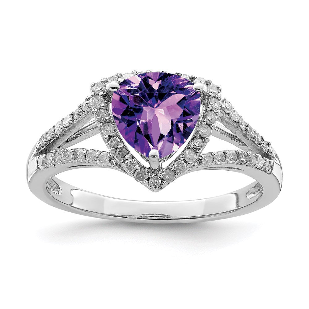 Sterlingsilber Rhodiniert Amethyst & Diamant Ring