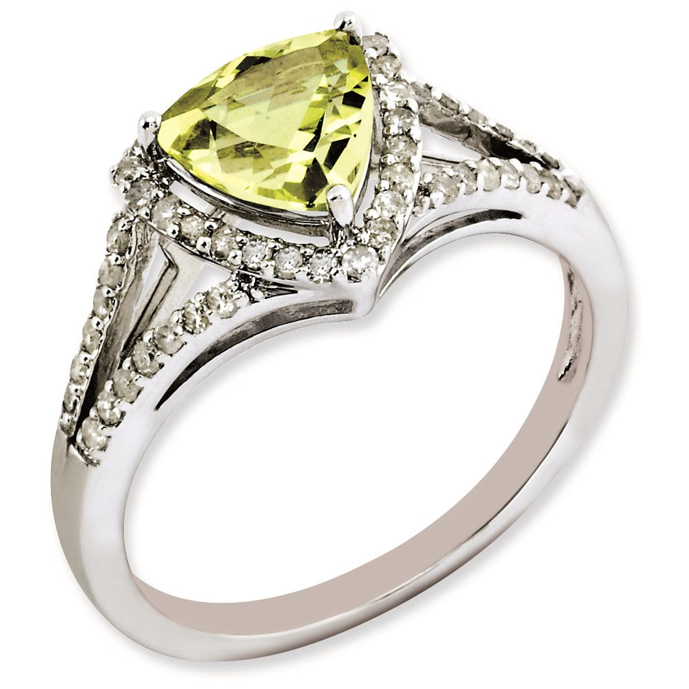 Sterlingsilber Rhodiniert Diamant & Zitrone Quarz Ring