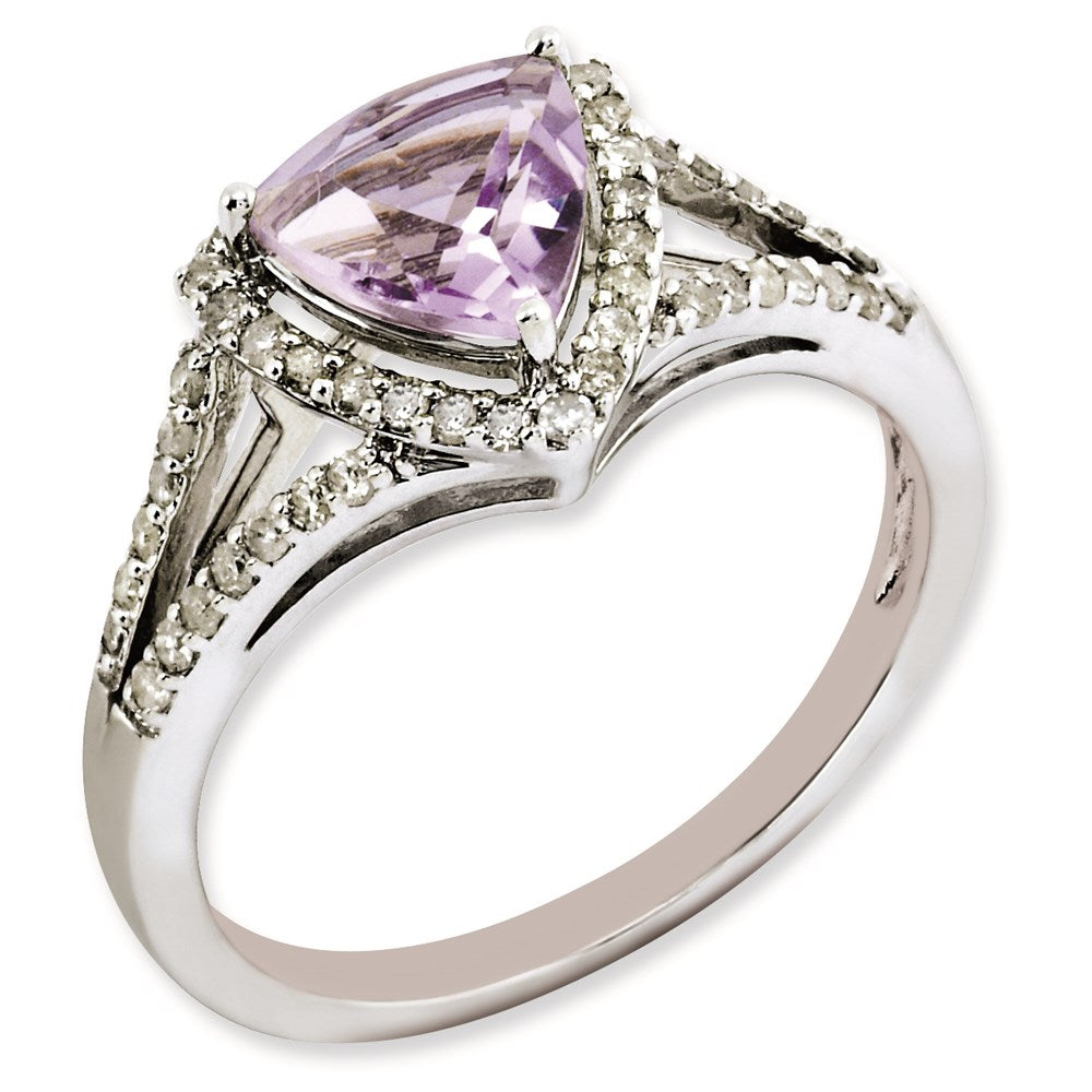Sterlingsilber Rhodiniert Diamant & Rosa Quarz Ring