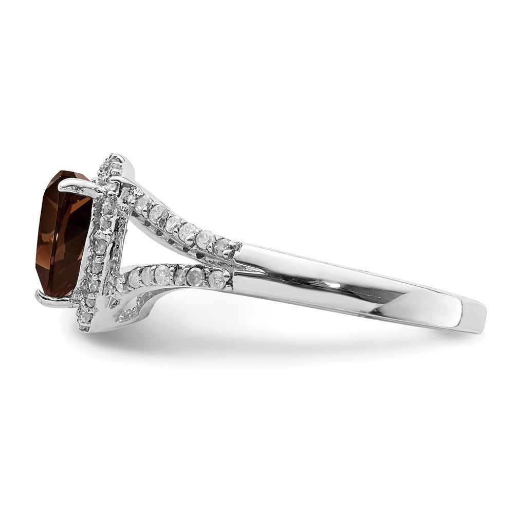 Sterlingsilber Rhodium Diamant & Rauch Quarz Ring (size 6 Nur)