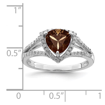 Sterlingsilber Rhodium Diamant & Rauch Quarz Ring (size 6 Nur)