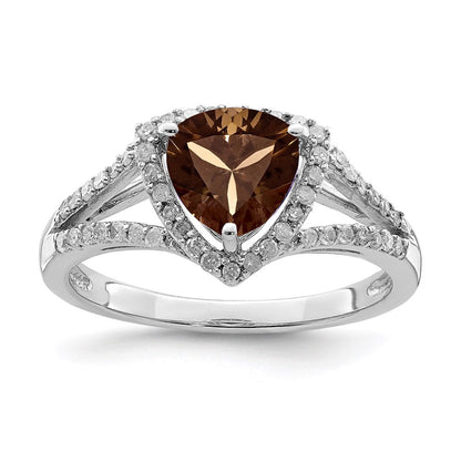 Sterlingsilber Rhodium Diamant & Rauch Quarz Ring (size 6 Nur)