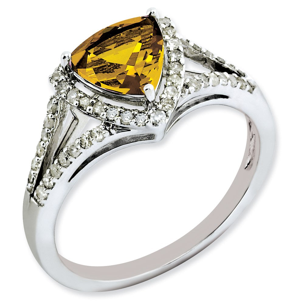Sterlingsilber Rhodiniert Diamant & Whiskey Quarz Ring