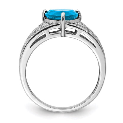 Sterlingsilber Rhodium Blautopas & Diamant Ring (size 7 Nur)