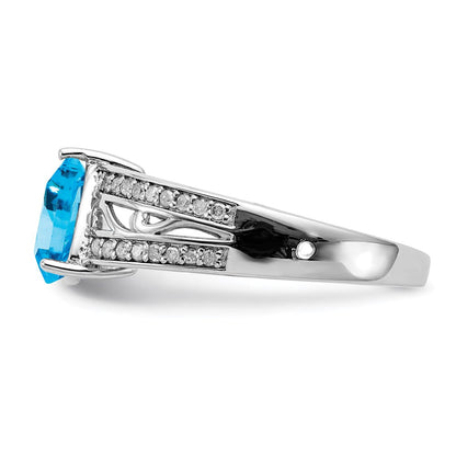 Sterlingsilber Rhodium Blautopas & Diamant Ring (size 7 Nur)