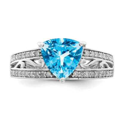 Sterlingsilber Rhodium Blautopas & Diamant Ring (size 7 Nur)