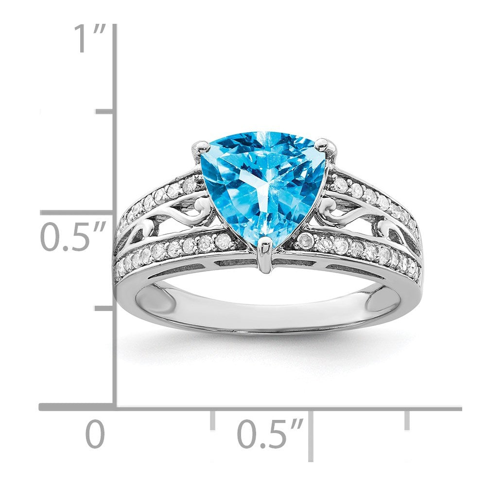 Sterlingsilber Rhodium Blautopas & Diamant Ring (size 7 Nur)
