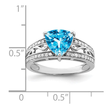 Sterlingsilber Rhodium Blautopas & Diamant Ring (size 7 Nur)